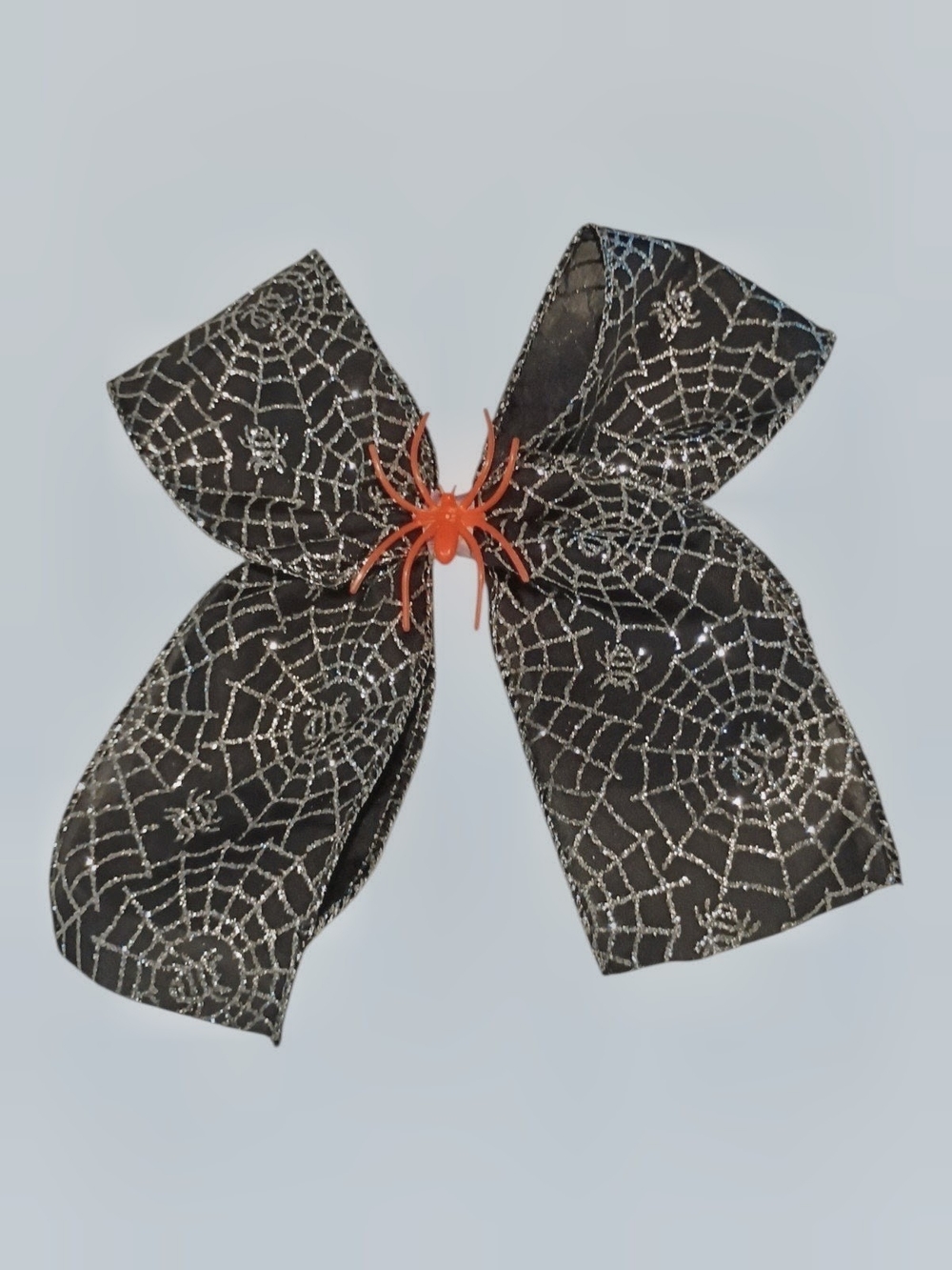 Black Spiderweb Bow with Orange Spider Accent - Halloween Hair Clip